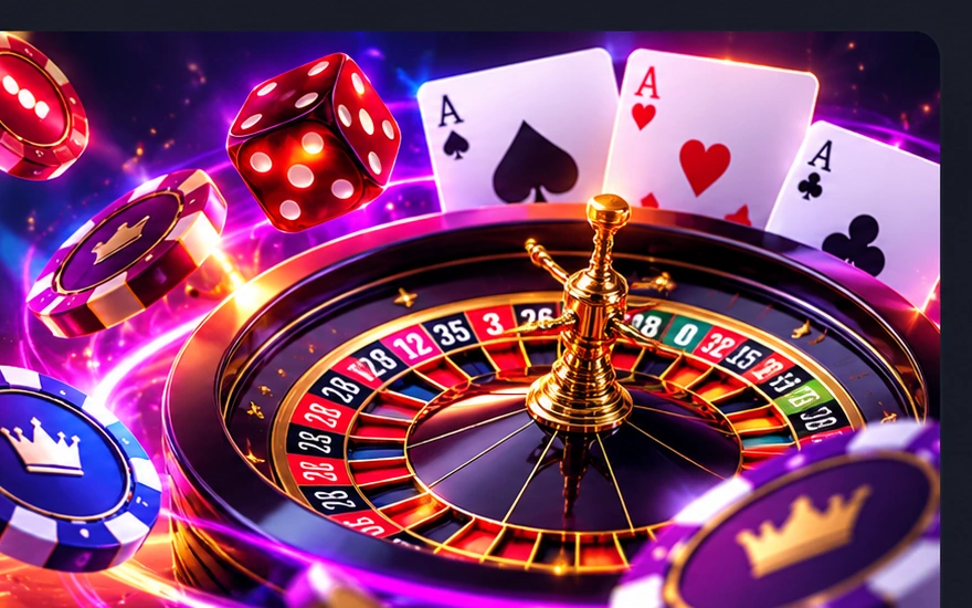 Roulette, dés, cartes et jetons : illustration casino